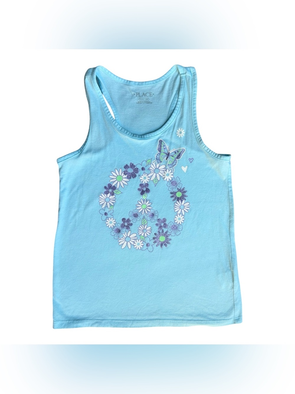 Children's place 7/8 Girls blue butterfly peace sign tank top